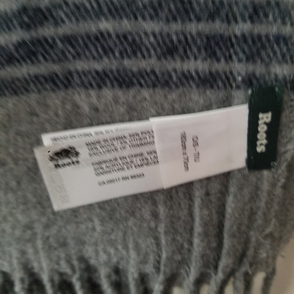 Roots scarf men's oversized wool blend gray blue - Picture 3 of 5